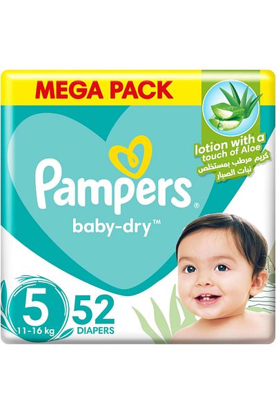 Pampers Aloe Vera, Size 5, Junior, 11-16kg, Mega Pack, 52 Taped Diapers