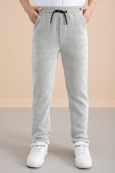 Cansın Mini Ribbed Green Striped Boy's Elastic Waist Pants 20374
