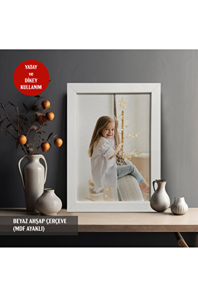 HOMEPACK Beyaz Ahşap Fotoğraf Çerçevesi, Masaüstü Çerçeve,Mdf Ayaklı,Dikdörtgen