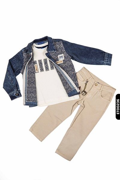 Hype Pointed Collar Zippered Embroidered Appliqued 3-Piece Boy's Trousers Set 4-8 Years 6539