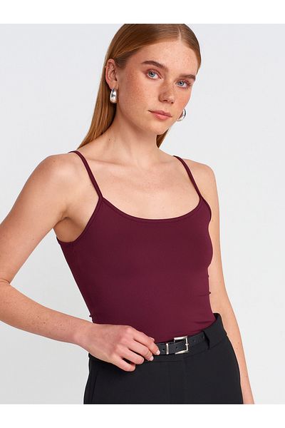 Dilvin 20901 Thin Strap Polyamide Top-Burgundy