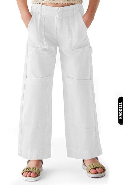 nk kids Zippered Double Cargo Pocket Solid Color Girl's Trousers 8-14 Years 56706