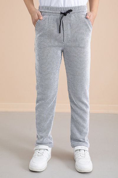 Cansın Mini Ribbed Black Striped Boy's Elastic Waist Pants 20373