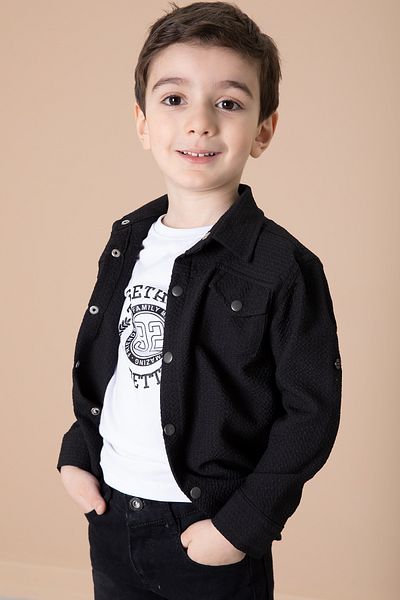 Cansın Mini Μαύρο αγορίστικο πουκάμισο και παντελόνι 3 τεμαχίων κάτω κοστούμι 20260