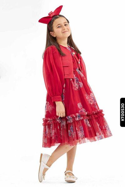 Belladonna Princess Molded Handkerchief Sleeves Bow Headscarf Tulle Girl's Dress 6-14 Years 3811