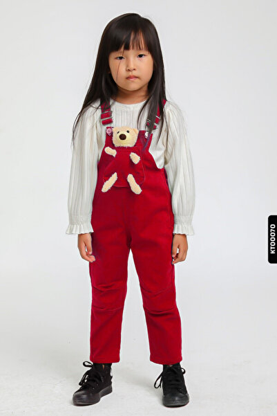 Escabel Pamuklu Ayıcıklı Askılı Cepli Kız Çocuk Tulum Salopet 1-5 Yaş 23243