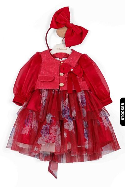 Belladonna Floral Handkerchief Sleeves Buttoned Bundled 3-Piece Jacket Girl's Dress 9-24 Months 1803
