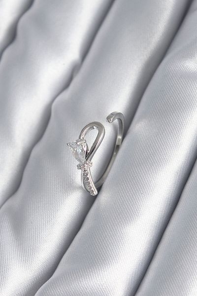 NEZADE STORE Brass Silver Color Zircon Stone Detail Ribbon Model Women's Ring - Lisinya