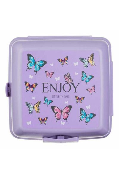 Micostore Plastic Casserole, Compartmented Children's, Butterflies, Purple, Square, For Girls, 1.3l, 15 X 19 X 9.2 Cm