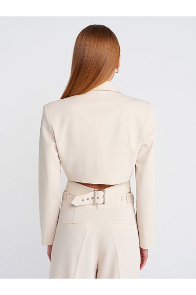 Dilvin 60760 Model - Buckle Crop Blazer, Stone Color