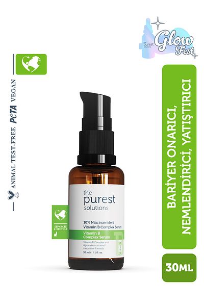 The Purest Solutions Erneuerndes und beruhigendes Vitamin B-Hautpflegeserum 30 ml (10 % Niacinamid + Provitamin B5)