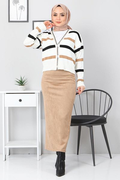 Tesettür Dünyası Suede Pencil Φούστα Tsd0034 Camel
