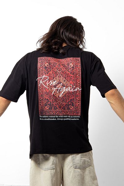 Sekizbiraltı Unisex Oversize Μαύρο T-Shirt - Rise Again Printed