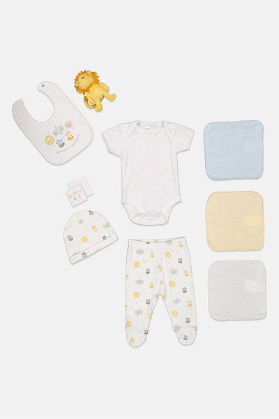 Rock A Bye Baby Boutique Toddlers Boy 10 Pieces Bodysuit And Pants Hanging Gift Set, White