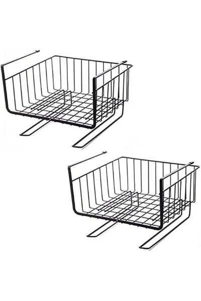 AKDC سلة تحت الرف مع خطافات (عبوة من قطعتين) - تخزين معلق للمطبخ والمكتب والم...