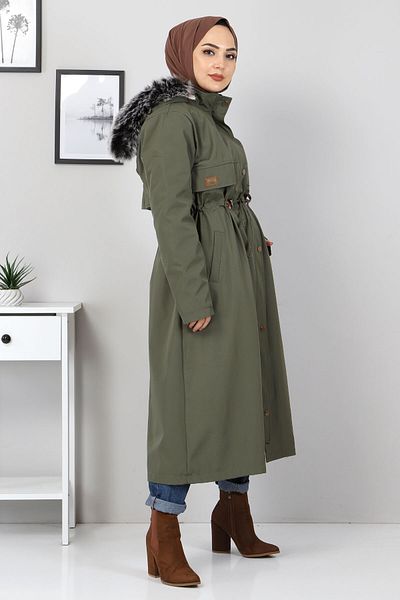 Tesettür Dünyası Taillengeschnürter Mantel Tsd1932 Khaki