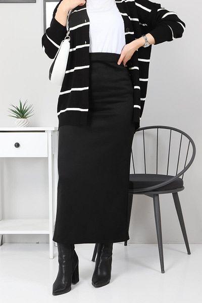 Tesettür Dünyası Fusta creion din piele intoarsa neagra - Tsd0034