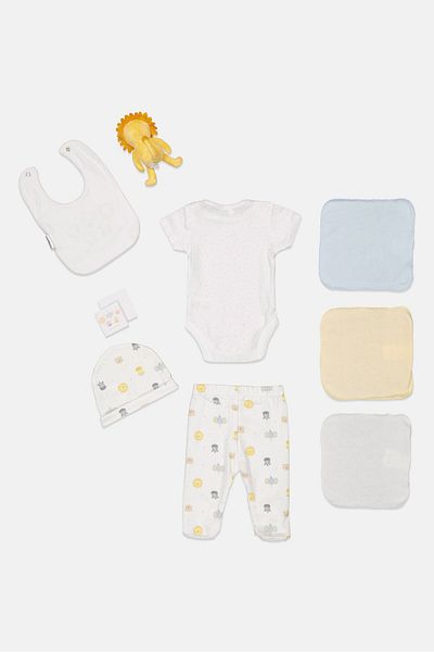 Rock A Bye Baby Boutique Toddlers Boy 10 Pieces Bodysuit And Pants Hanging Gift Set, White