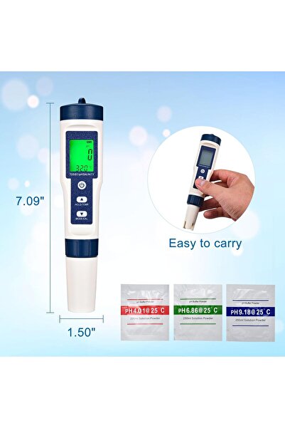 COOYA 5 in 1 Digital Salinity PH Temp EC and TDS Meter, intuitive display, for Saltwater, Drinking Water