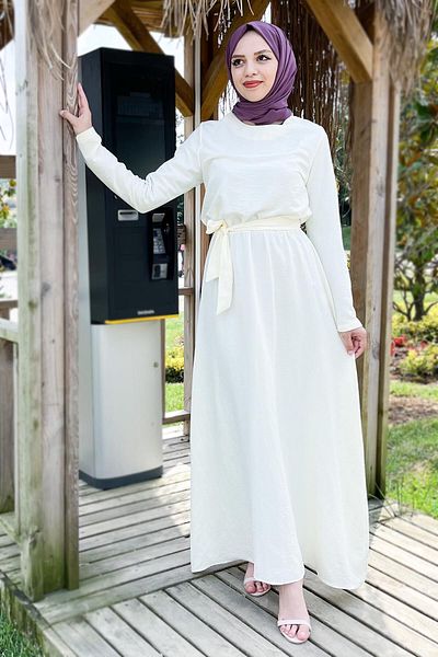 Tesettür Dünyası Ayrobin Kleid Tsd220540 Beige