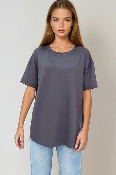 VAGGON Women's Anthracite Crew Neck Oval Cut Modal T-Shirt Prmx11506