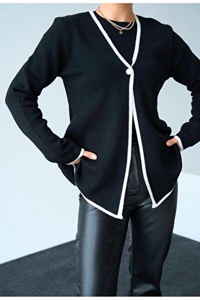 MODA Чорно-біла жіноча кофта з крузами та ґудзиками, зручний крій