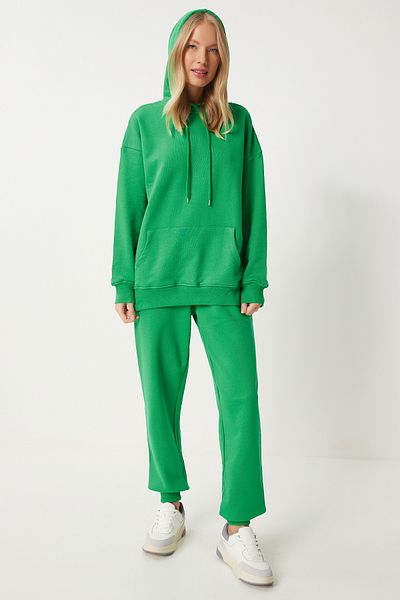 Lovelyİstanbul Πράσινο φούτερ με κουκούλα Jogger Oversize Σετ αθλητικής φόρμας LPYS003