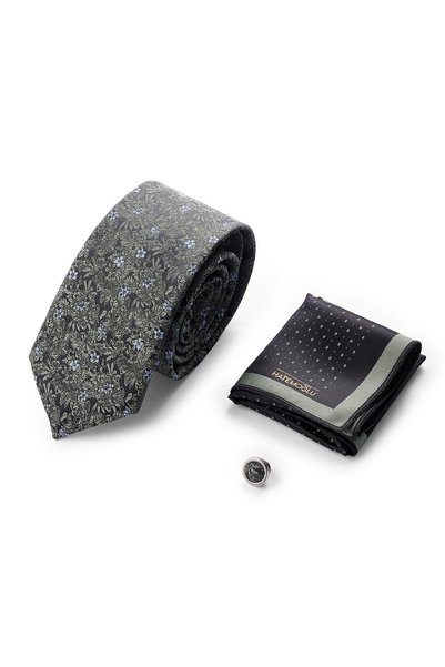 Hatemoğlu Green Tie Handkerchief and Lapel Pin Set of 3