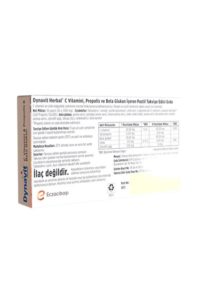 Dynavit Herbal Vitamin C Propolis ve Betaglukan 16 Pastil