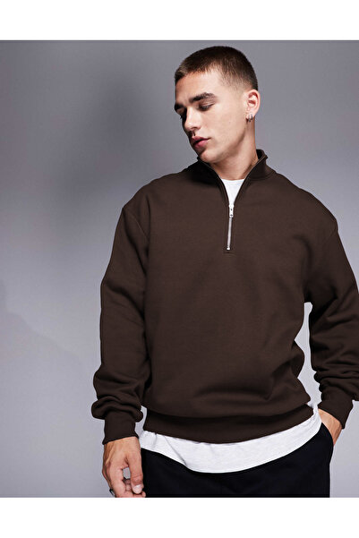 YAKAMEL Hanorac pentru bărbați, cu jumătate de fermoar, Basic Oversize, cu gu...