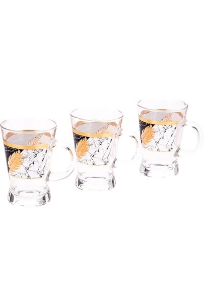 AKDC Glass Mug 3Pcs Set L(7CM) XW(7CM) XH(10CM) black and gold