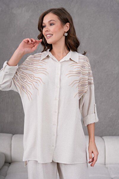 BURRASCA قميص كتان مع تطريز