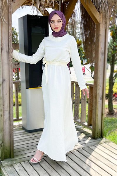 Tesettür Dünyası Ayrobin Kleid Tsd220540 Beige