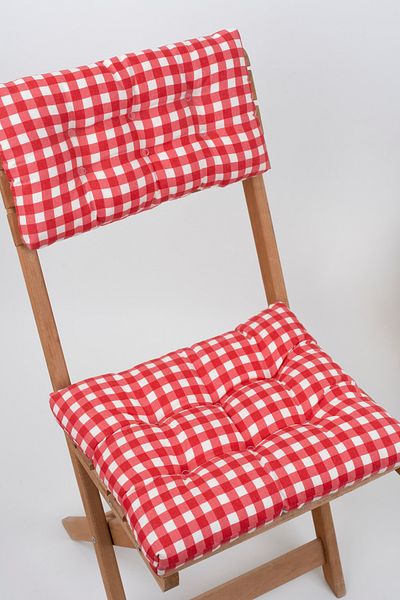 ALTINPAMUK Bistro Gingham Red Chair Cushion with Laces