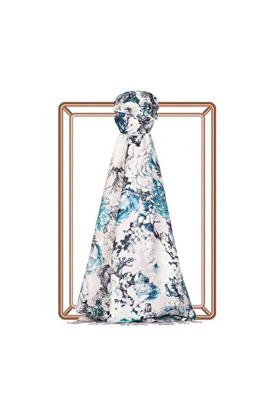 ipekevi Șal de mătase cu model de păr de trandafir 5932-Alb de gheață