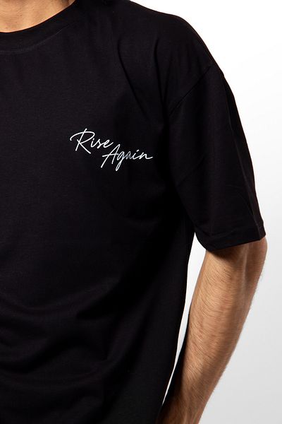 Sekizbiraltı Unisex Oversize Μαύρο T-Shirt - Rise Again Printed