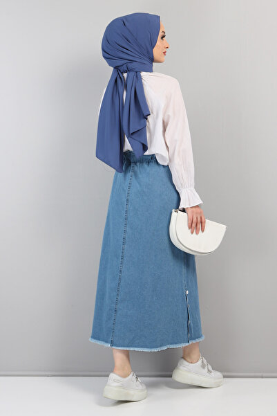 Tesettür Dünyası Denim Skirt with Flared Sides Tsd220431 Light Blue
