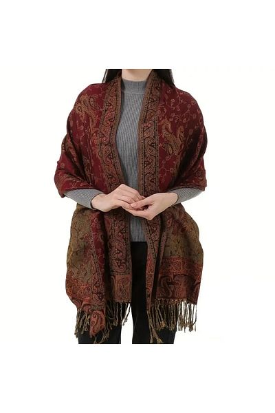 PA Paisley Pattern Women's Scarf, Soft and Warm Shawl with Long Fringes,Winter/Fall Collection,Deep Red