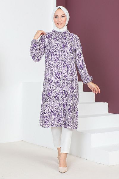 Tesettür Dünyası Mintás hosszú tunika TSD230706 lila