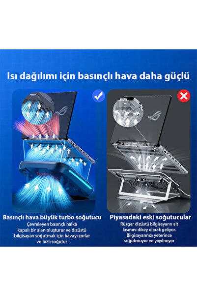 Memo FL08 7 Seviyeli Ayarlanabilir Dizüstü Bilgisayar Soğutucu Yükseltici Turbo Fan Radyatörü SIYAH
