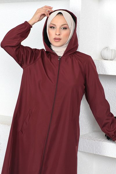 Tesettür Dünyası Trenchcoat mit Reißverschluss Tsd230403 Weinrot