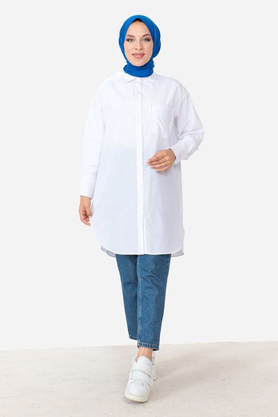 Tesettür Dünyası Tunic with Pockets TSD230903 White