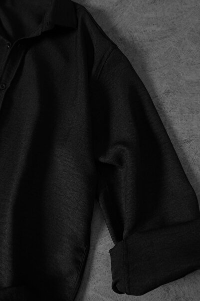 Slatra Men's Black Oversize Sofia Thin Linen Shirt