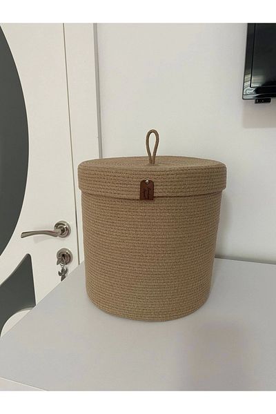 Sevdam Sepet Xxl Camel Beige Large Size Multi-Purpose Cotton Basket with Lid Laundry Basket, Toy Basket, Wicker Basket