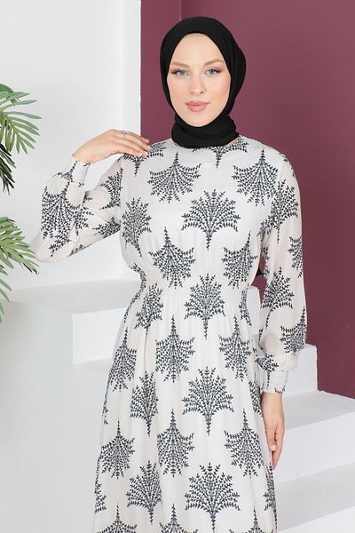 Tesettür Dünyası Šifonové šaty s elastickým pasem TSD230523 černé
