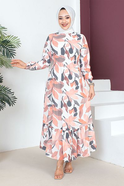 Tesettür Dünyası Elastic Waist Dress TSD230601 Salmon