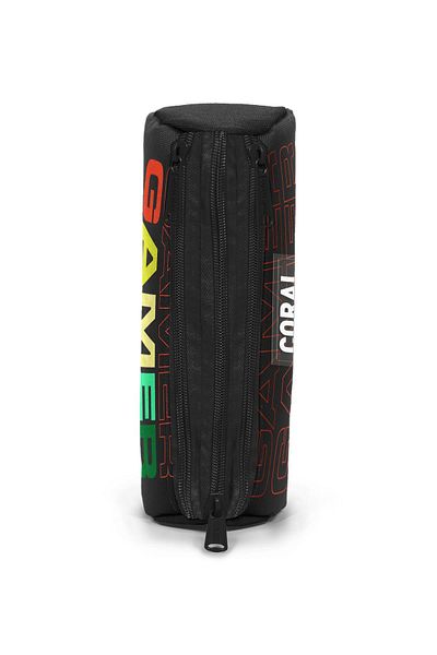 Coral High Kids Black Gray Gamer Patterned Three Compartment Pen Bag 11167