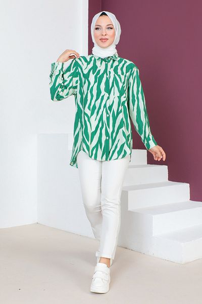Tesettür Dünyası Zebra mintás tunika TSD230639 zöld