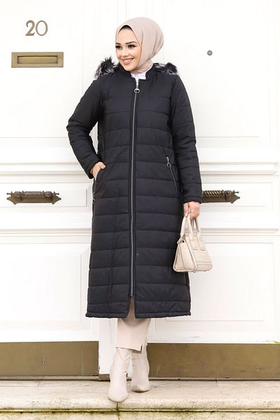 Tesettür Dünyası Steppjacke mit Reißverschluss TSD240112 Schwarz