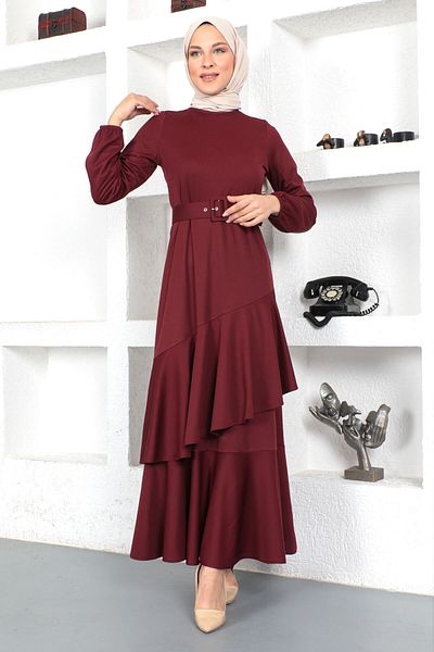Tesettür Dünyası Rüschenkleid Tsd230401 Pflaume